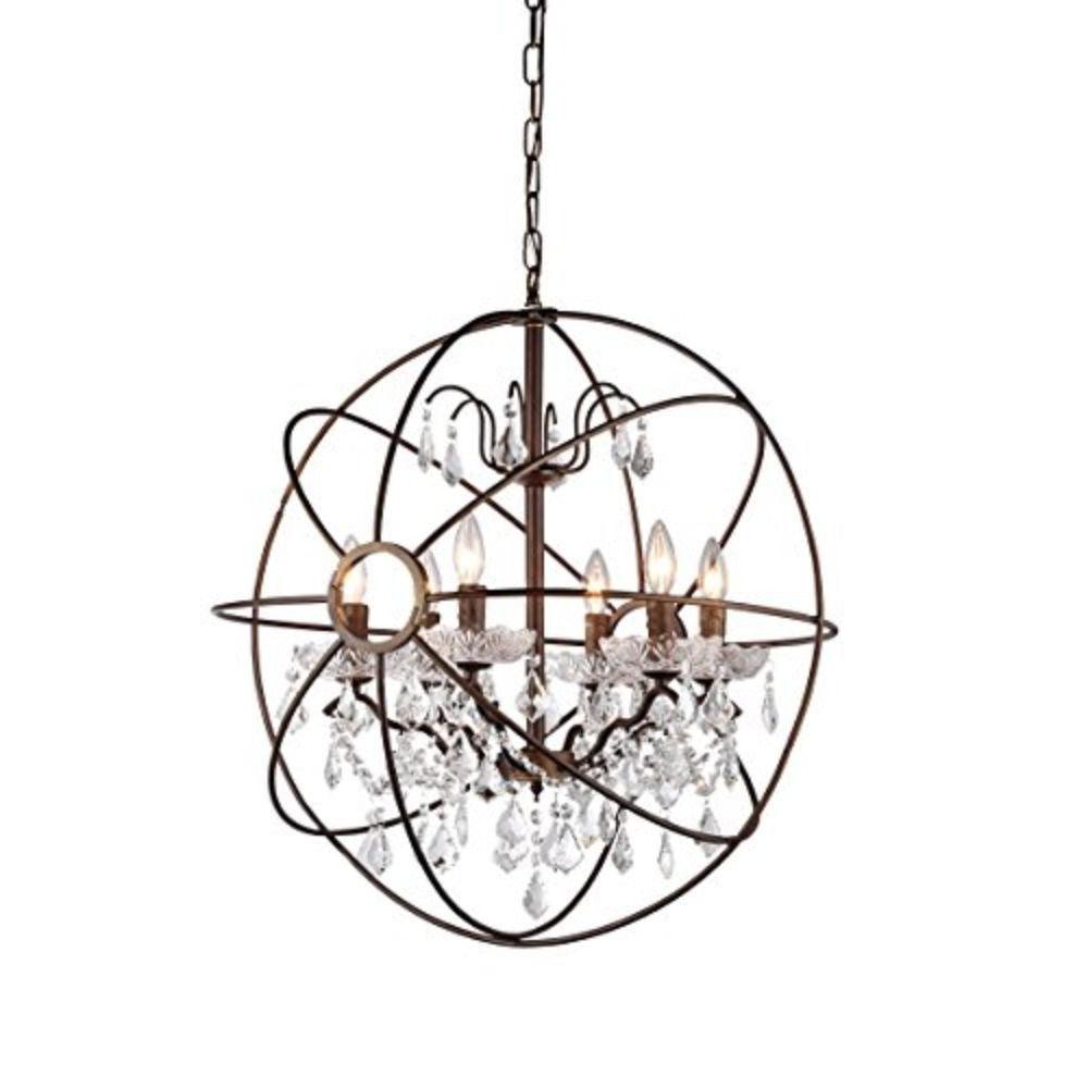 Planetshaker II Antique Bronze and Crystal 6-light Chandelier - AFS