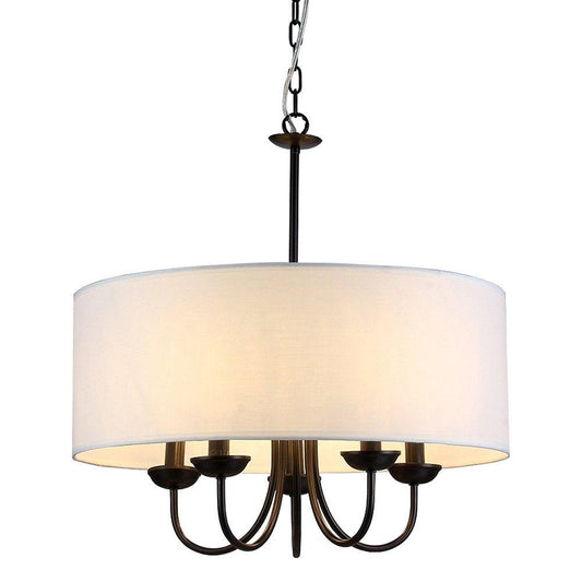 Gwenevere 5-light White Fabric 22-inch Black-finish Chandelier - AFS