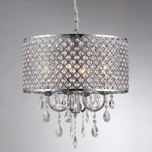 17" Round Chrome Finish Crystal Chandelier with 4 Lights - AFS