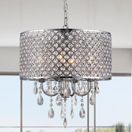 17" Round Chrome Finish Crystal Chandelier with 4 Lights - AFS