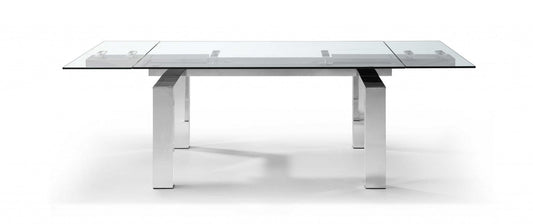 63 X 35 X 30 Clear Glass Aluminum Extendable Dining Table - AFS