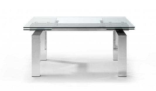 63 X 35 X 30 Clear Glass Aluminum Extendable Dining Table - AFS