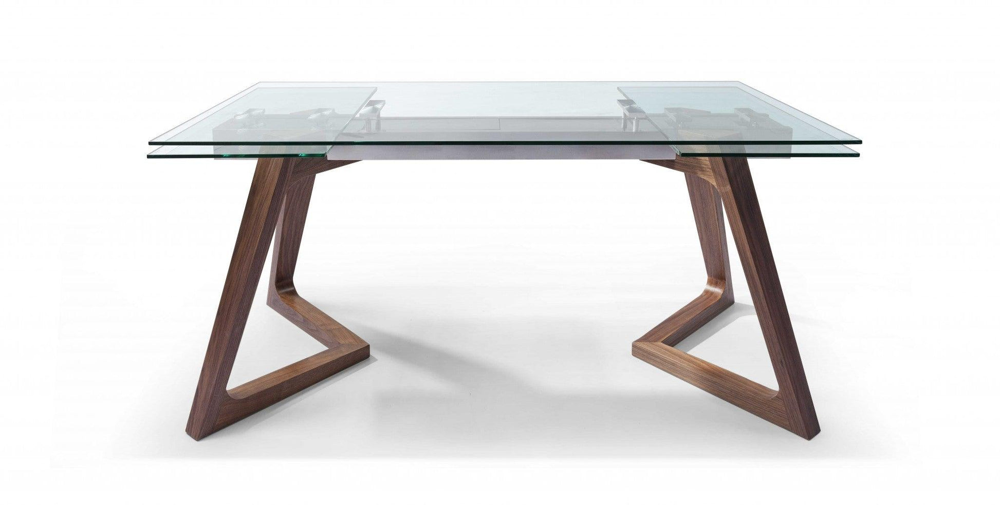 63 X 35 X 30 Walnut Glass Stainless Steel Extendable Dining Table - AFS