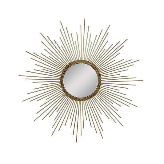 26 Round Gold Metal Sunburst Framed Wall Mirror - AFS