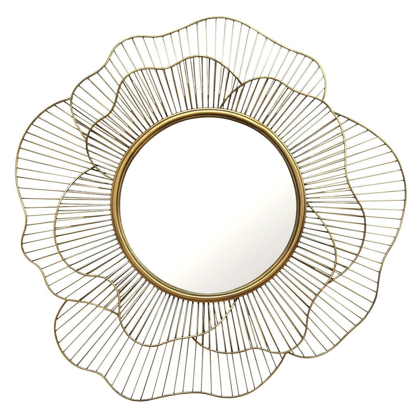 28.25 Round Gold Flower Metal Wall Mirror - AFS