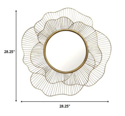 28.25 Round Gold Flower Metal Wall Mirror - AFS