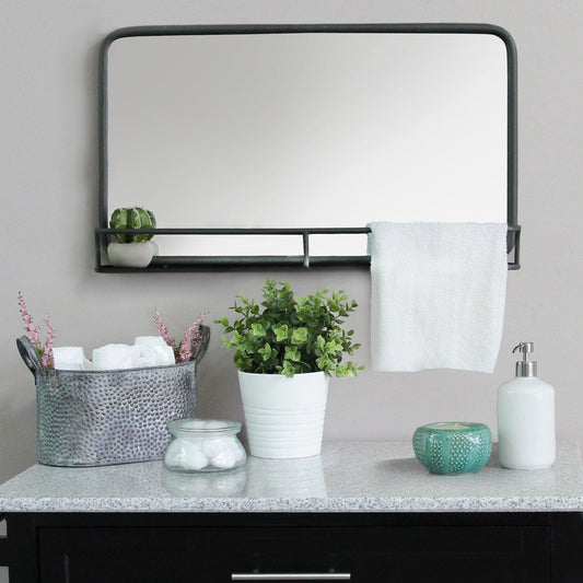 24 Chic Rectangular Gunmetal Framed Mirror with Shelf - AFS