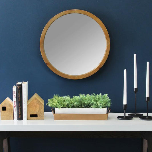 20" Chic Round Wood Framed Wall Mirror - AFS