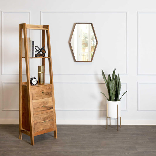 Dark Wood Hexagonal Frame Wall Mirror - AFS