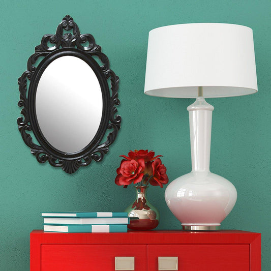 Glossy Black Oval Glass Wall Mirror - AFS