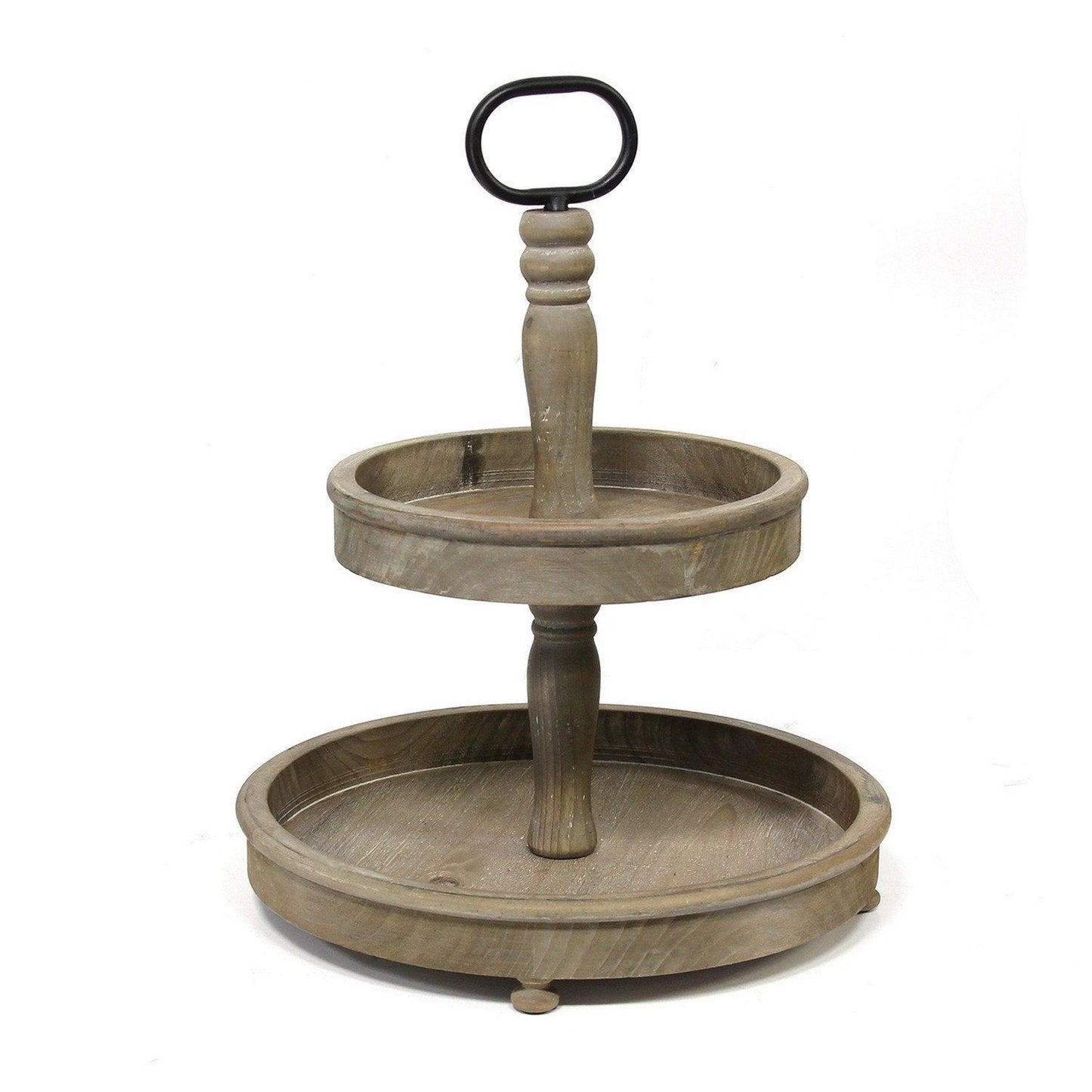 Two-Tier Decorative Wood Stand with Metal Handle - AFS