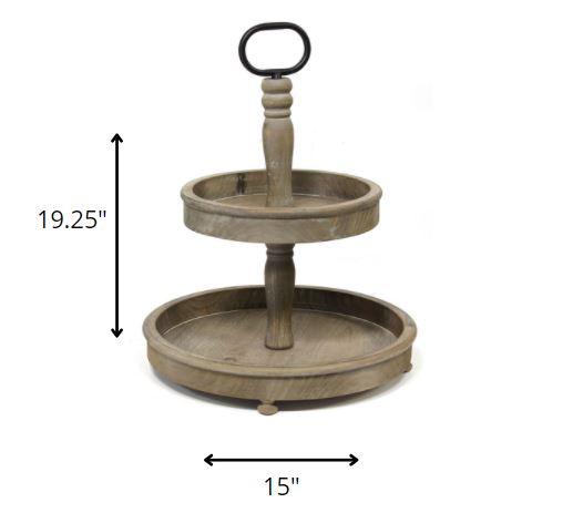 Two-Tier Decorative Wood Stand with Metal Handle - AFS