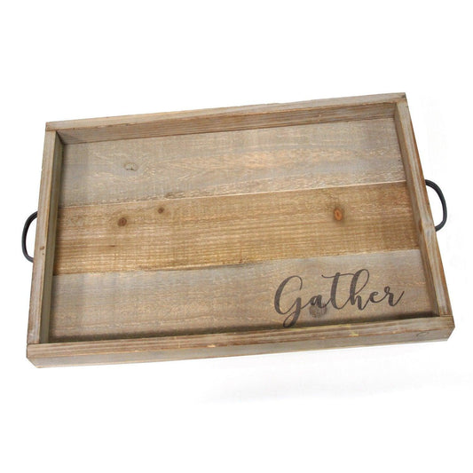 Modern Farmhouse Gather Wood & Metal Tray - AFS