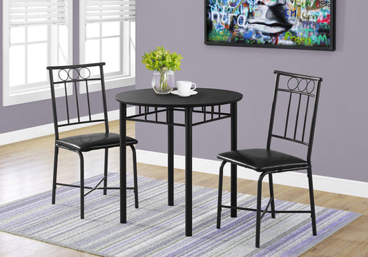 35" Black Leather Look Foam and Metal Three Pieces Dining Set - AFS