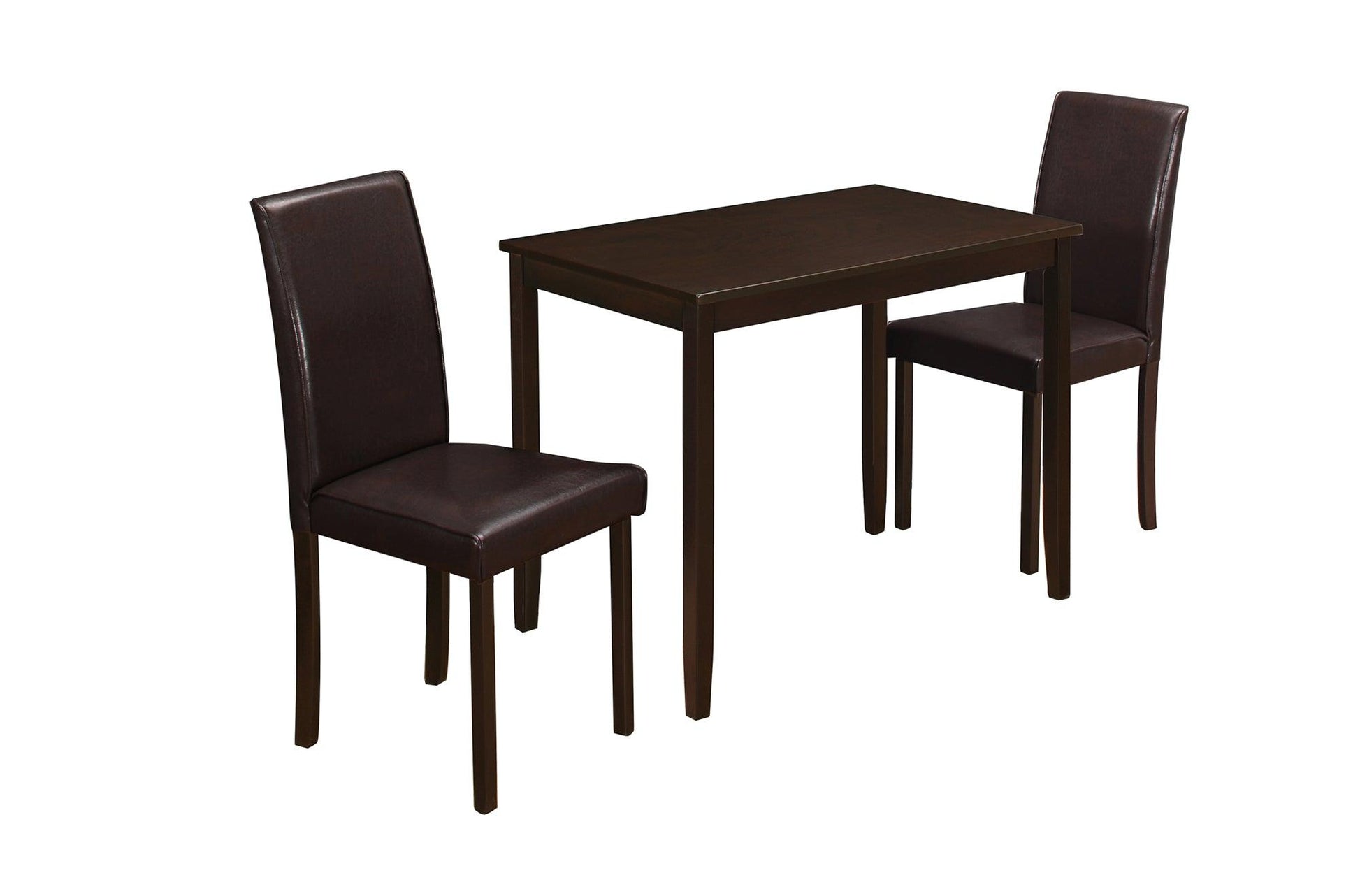 68" x 75" x 102" Cappuccino Solid Wood Foam Veneer LeatherLook 3pcs Dining Set - AFS