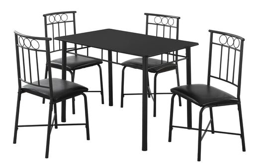 61.5" x 73.5" x 101" Black Metal Foam Polyurethane Leather Look Polyes 5pcs Dining Set - AFS