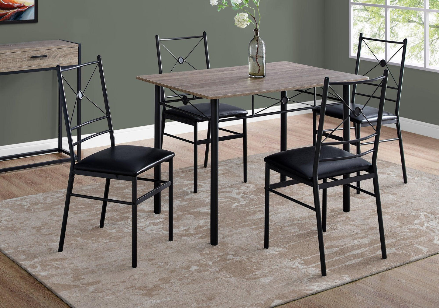 63" x 76" x 102" Dark Taupe Black Foam Metal 5pcs Dining Set - AFS