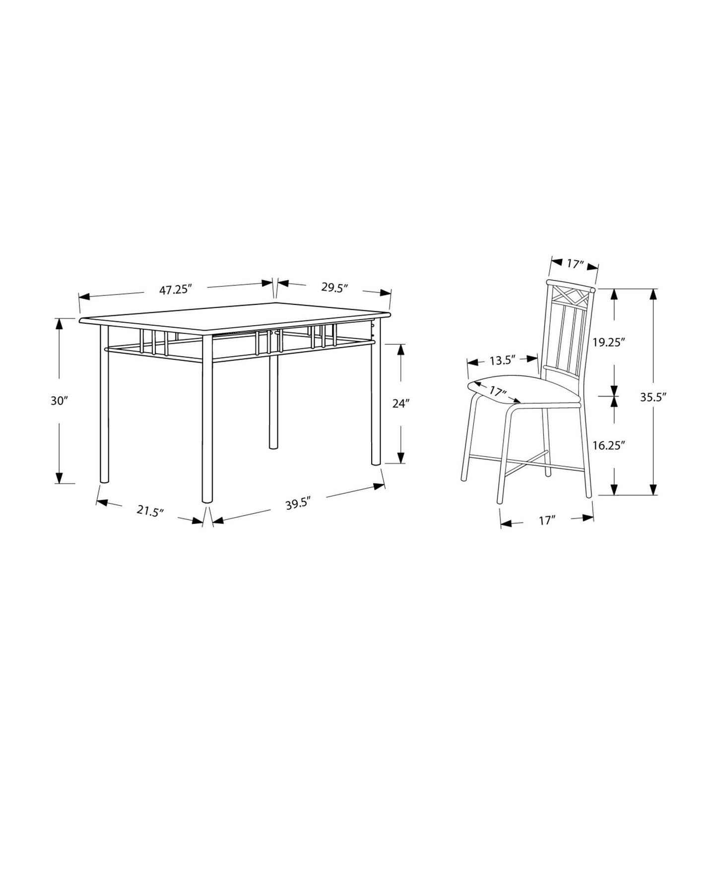 63.5" x 81.25" x 101" Grey Foam Metal Leather Look 5pcs Dining Set - AFS