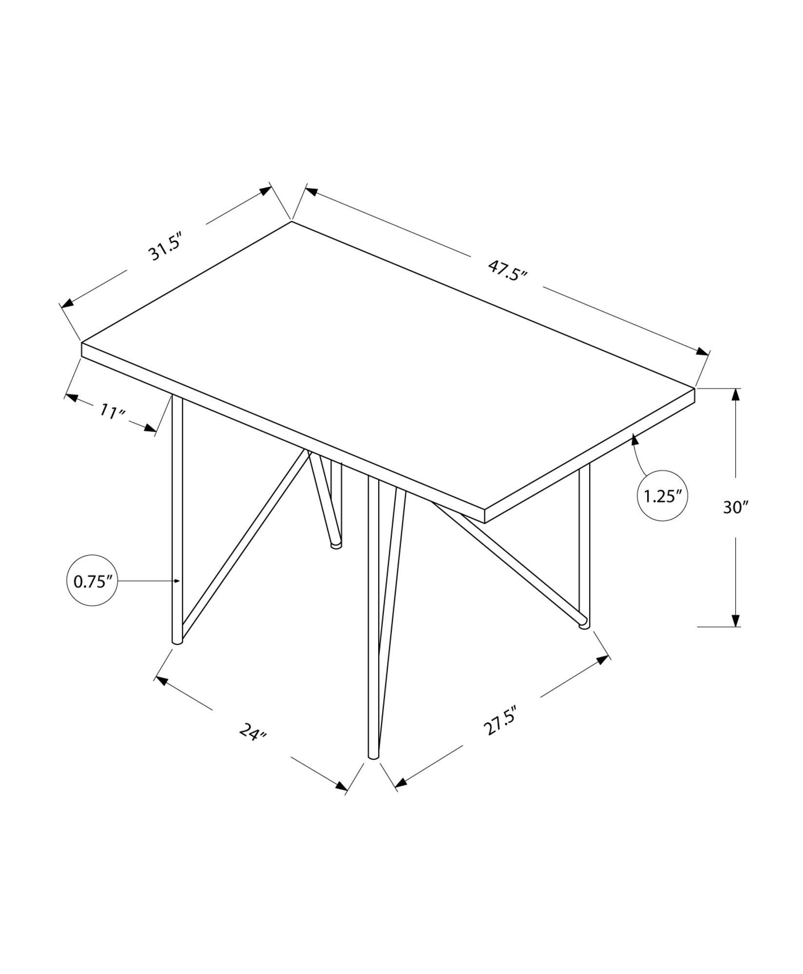 31.5" x 47.5" x 30" Cappuccino Hollow Core Particle Board Metal Dining Table - AFS