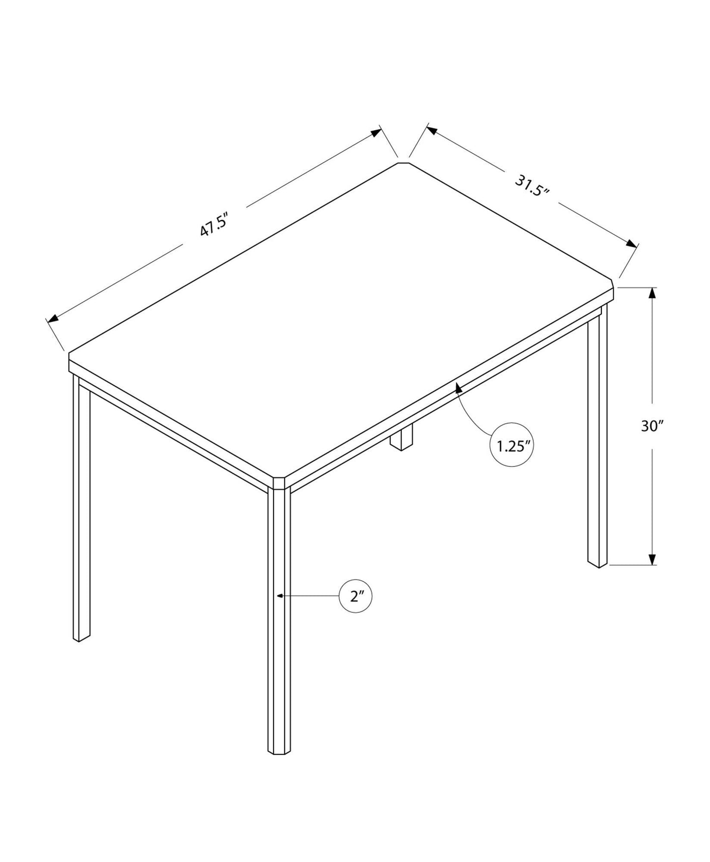 31.5" x 47.5" x 30" Dark Taupe Hollow Core Particle Board Metal Dining Table - AFS