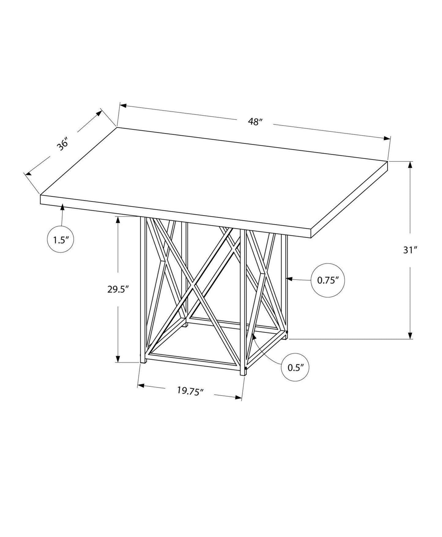 36" x 48" x 31" Grey Particle Board and Chrome Metal Dining Table - AFS