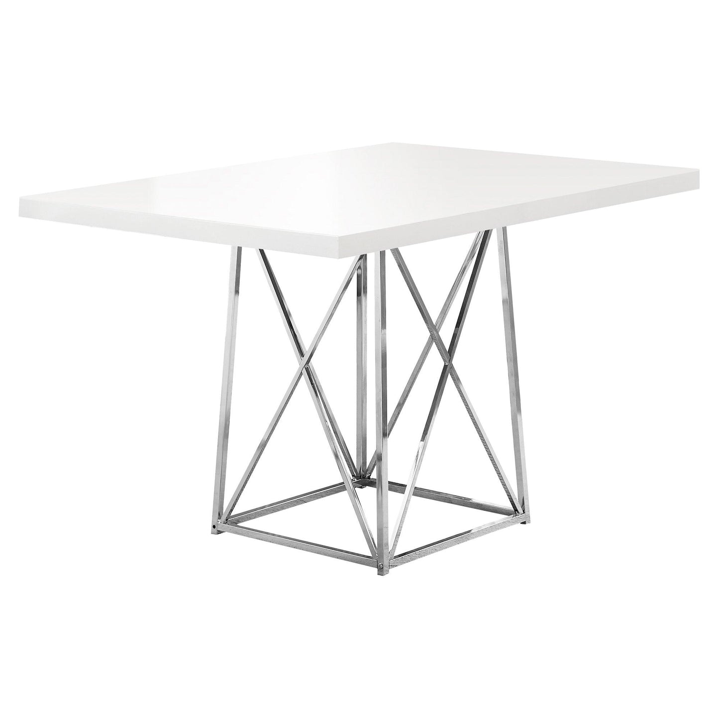 36" x 48" x 31" White Gloss Particle Board and Chrome Metal Dining Table - AFS