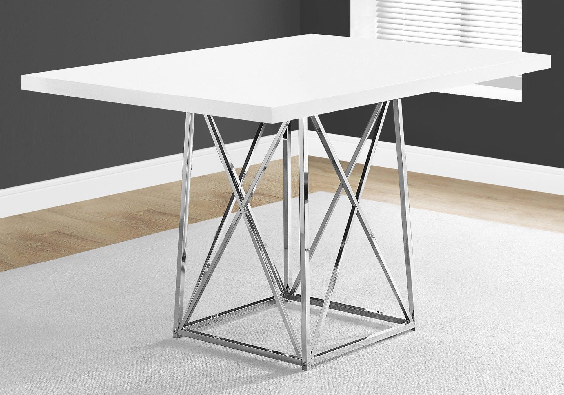 36" x 48" x 31" White Gloss Particle Board and Chrome Metal Dining Table - AFS