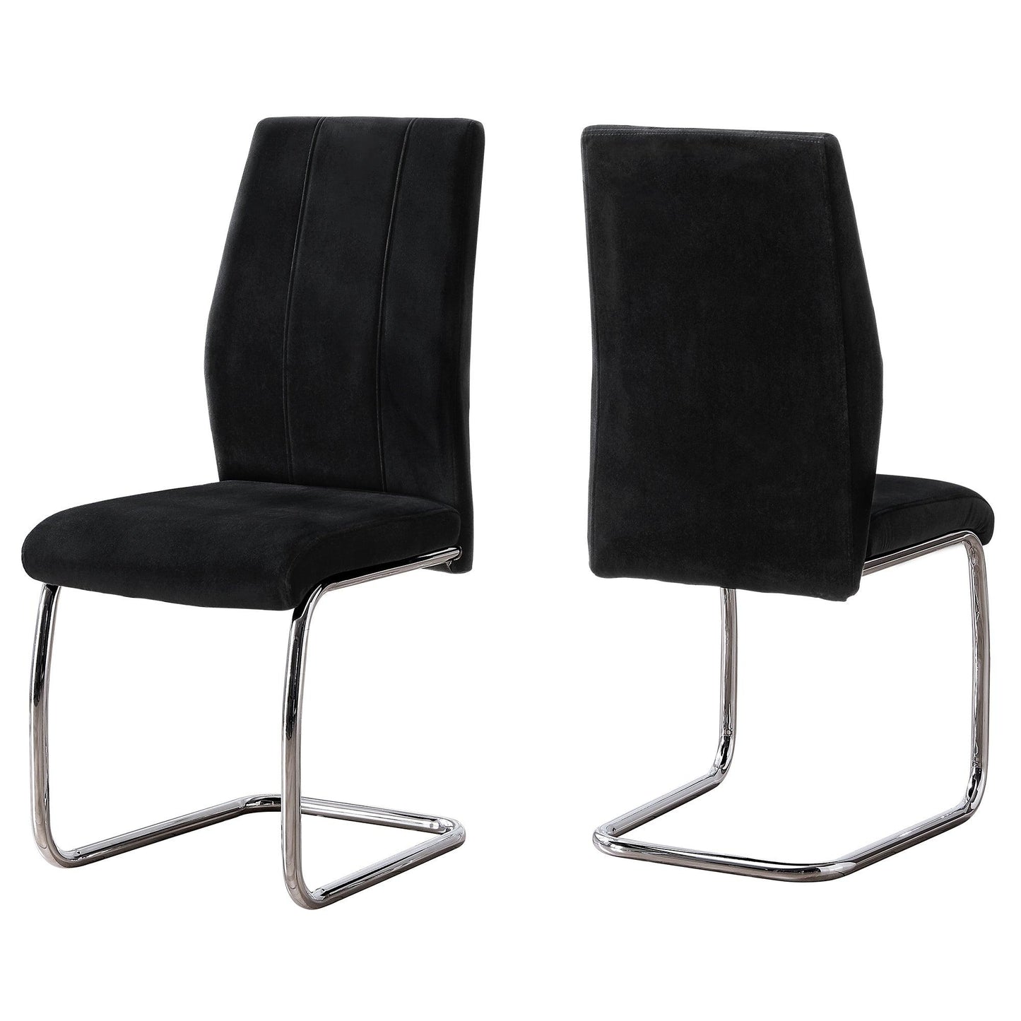 Two 77.5" Dark Grey Velvet Chrome Metal and Foam Dining Chairs - AFS