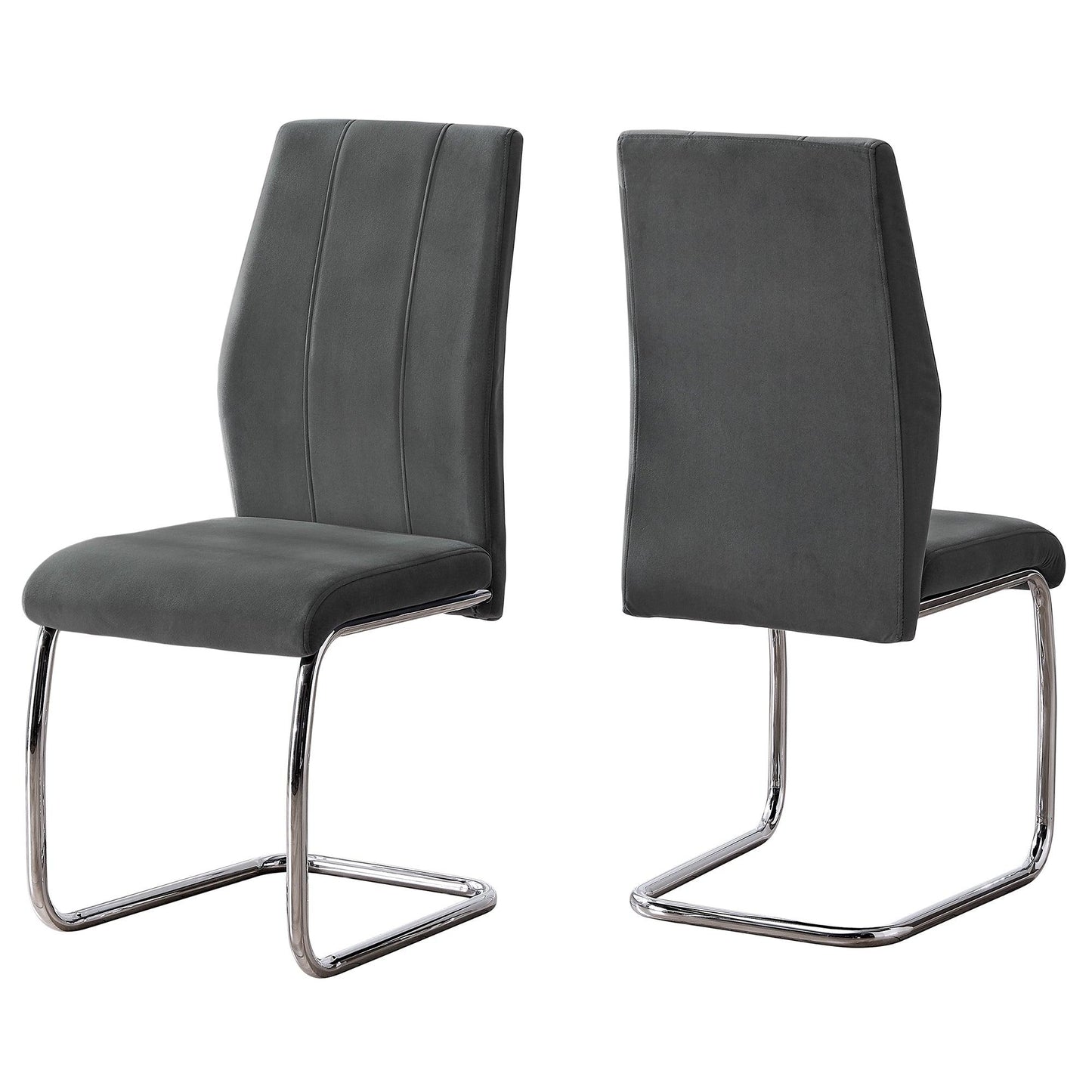 Two 77.5" Dark Grey Velvet Chrome Metal and Foam Dining Chairs - AFS