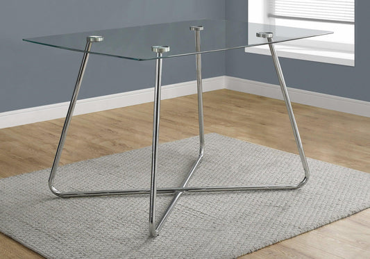 30" Chrome Metal and Clear Tempered Glass Dining Table - AFS