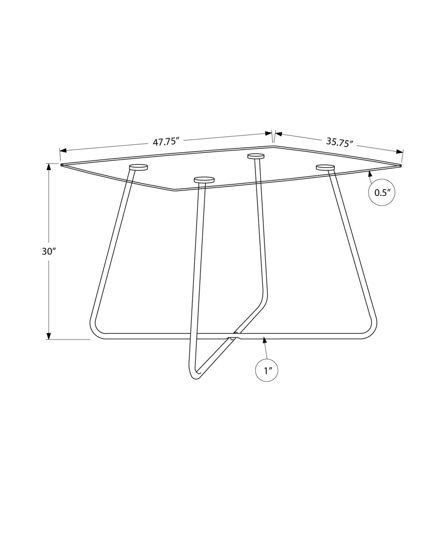 30" Chrome Metal and Clear Tempered Glass Dining Table - AFS