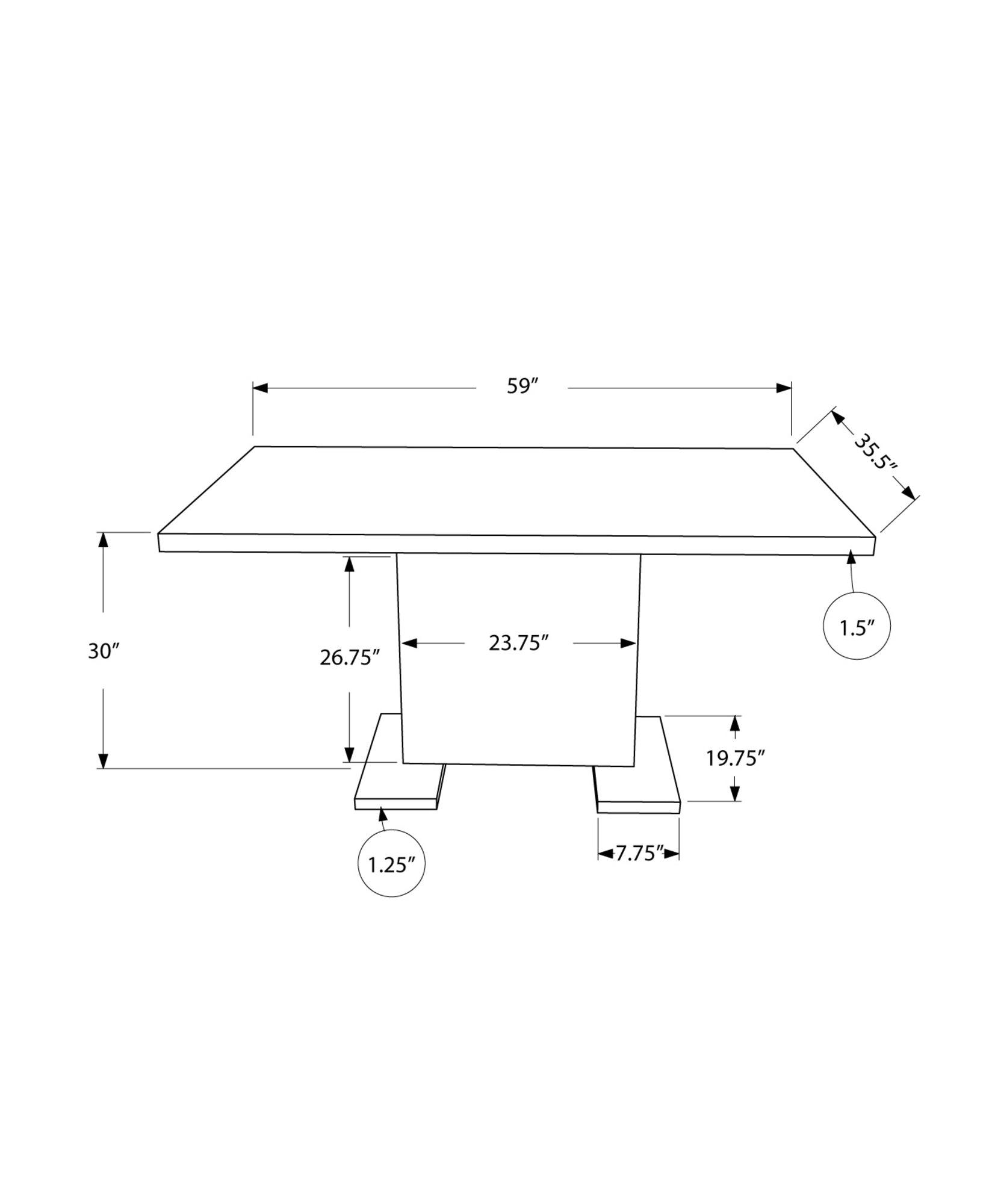 35.5" x 59" x 30" White Metal Dining Table - AFS