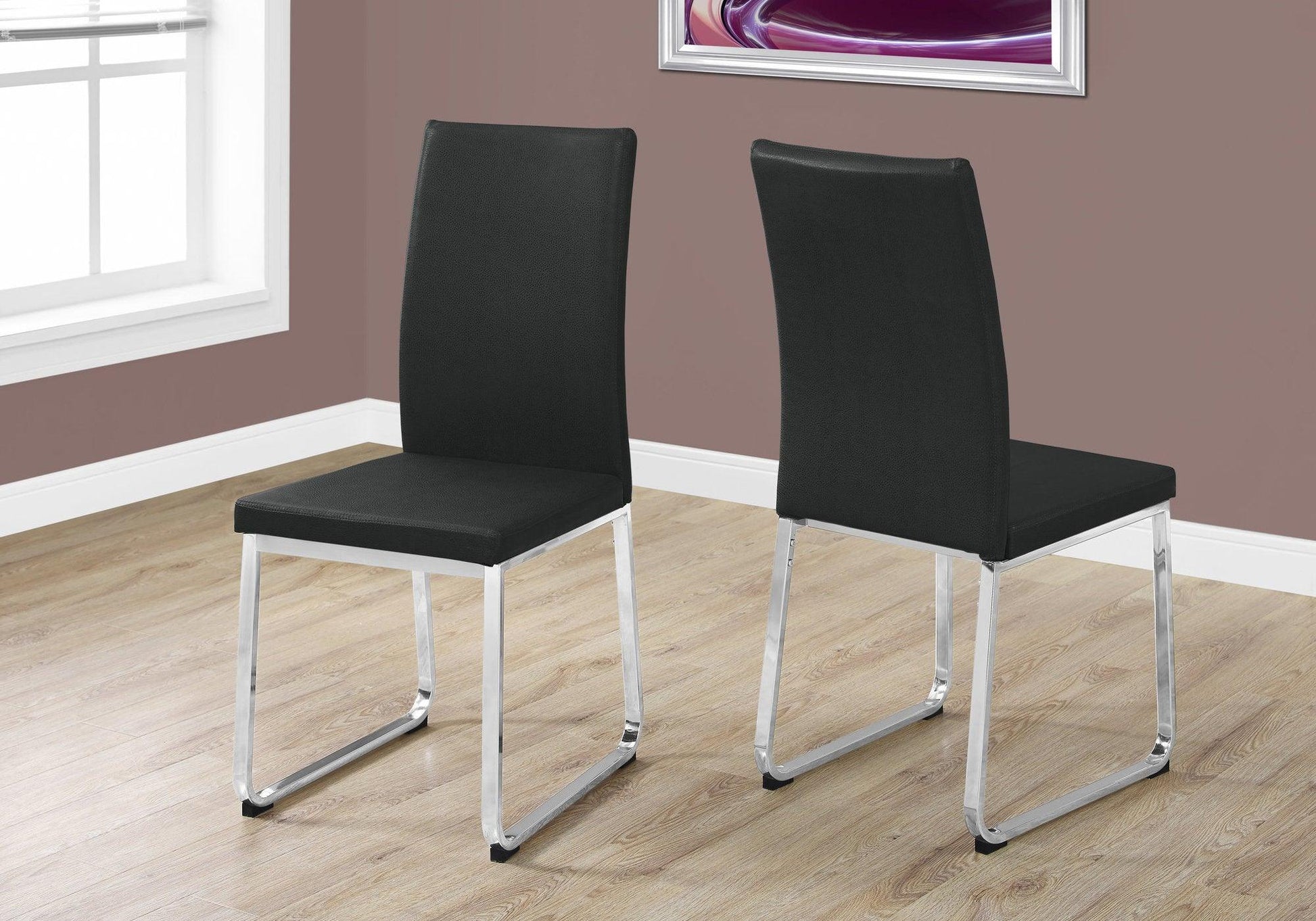 Set of 2 Grey Faux Leather and Chrome Dining Chairs - AFS