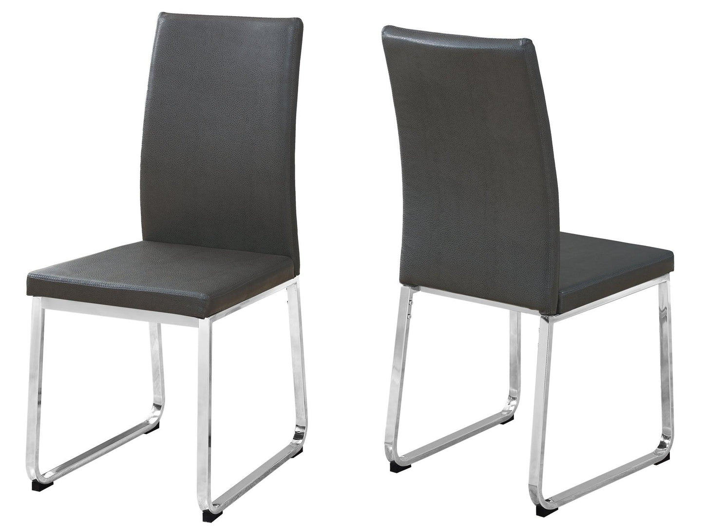 Set of 2 Grey Faux Leather and Chrome Dining Chairs - AFS