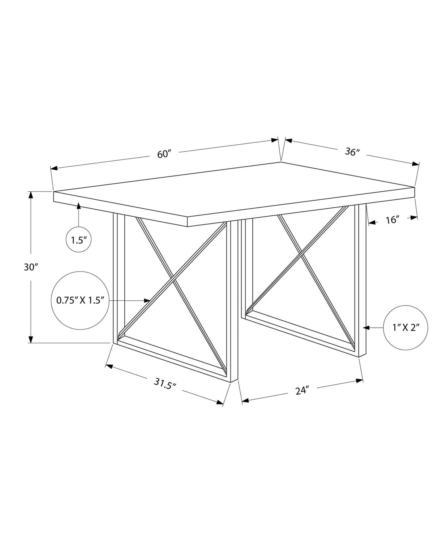 36" x 60" x 30" Dark Taupe Black HollowCore Particle Board Metal Dining Table - AFS