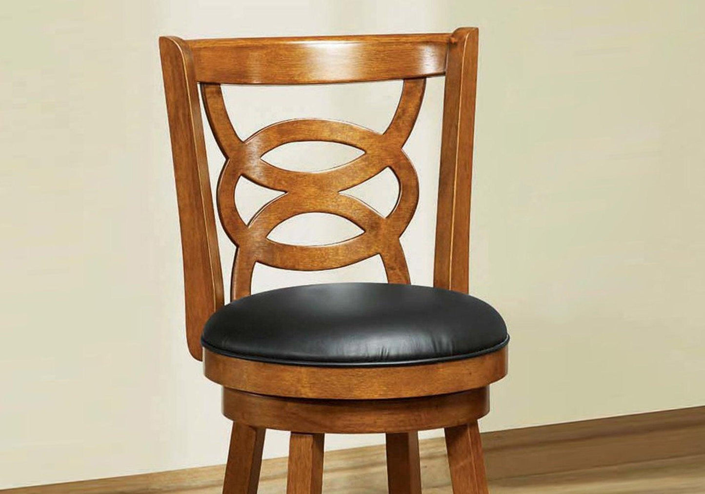 38" x 35" x 78" Oak Black Solid Wood Foam Veneer Leather Look 2pcs Swivel Barstools - AFS