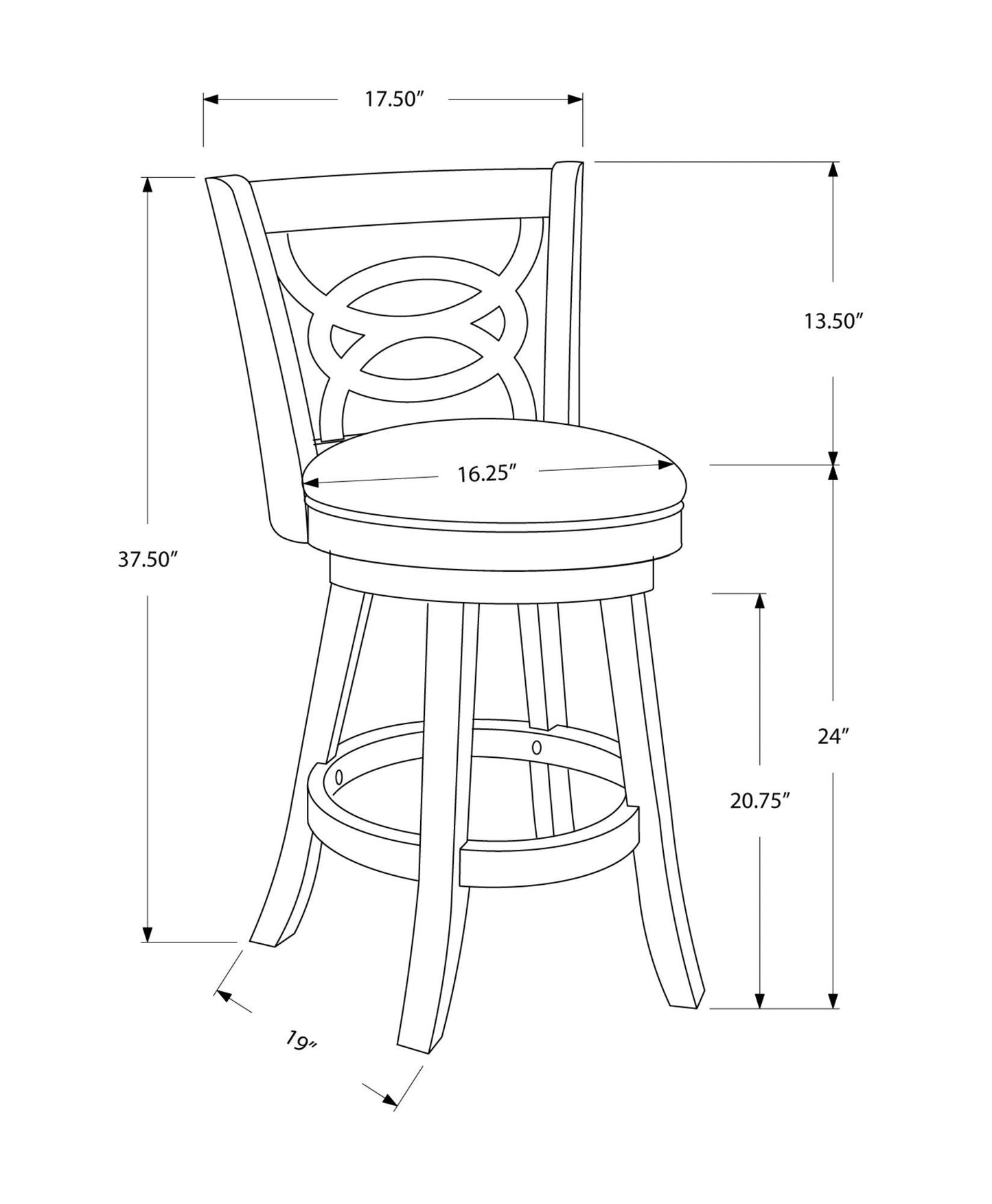 38" x 35" x 78" Oak Black Solid Wood Foam Veneer Leather Look 2pcs Swivel Barstools - AFS