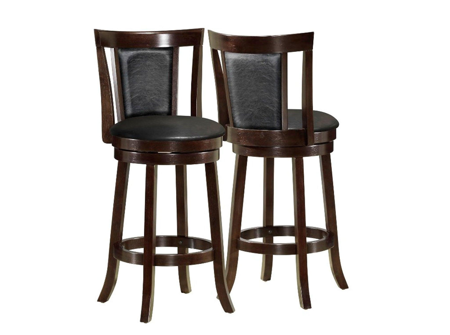 40.5" x 37.5" x 86" Cappuccino Black Solid Wood Foam Veneer Leather Look 2pcs Swivel Barstools - AFS