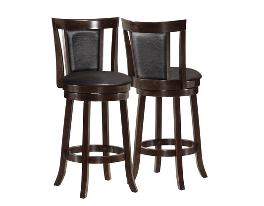 40.5" x 37.5" x 78" Cappuccino Black Solid Wood Foam Veneer Leather Look 2pcs Swivel Barstools - AFS