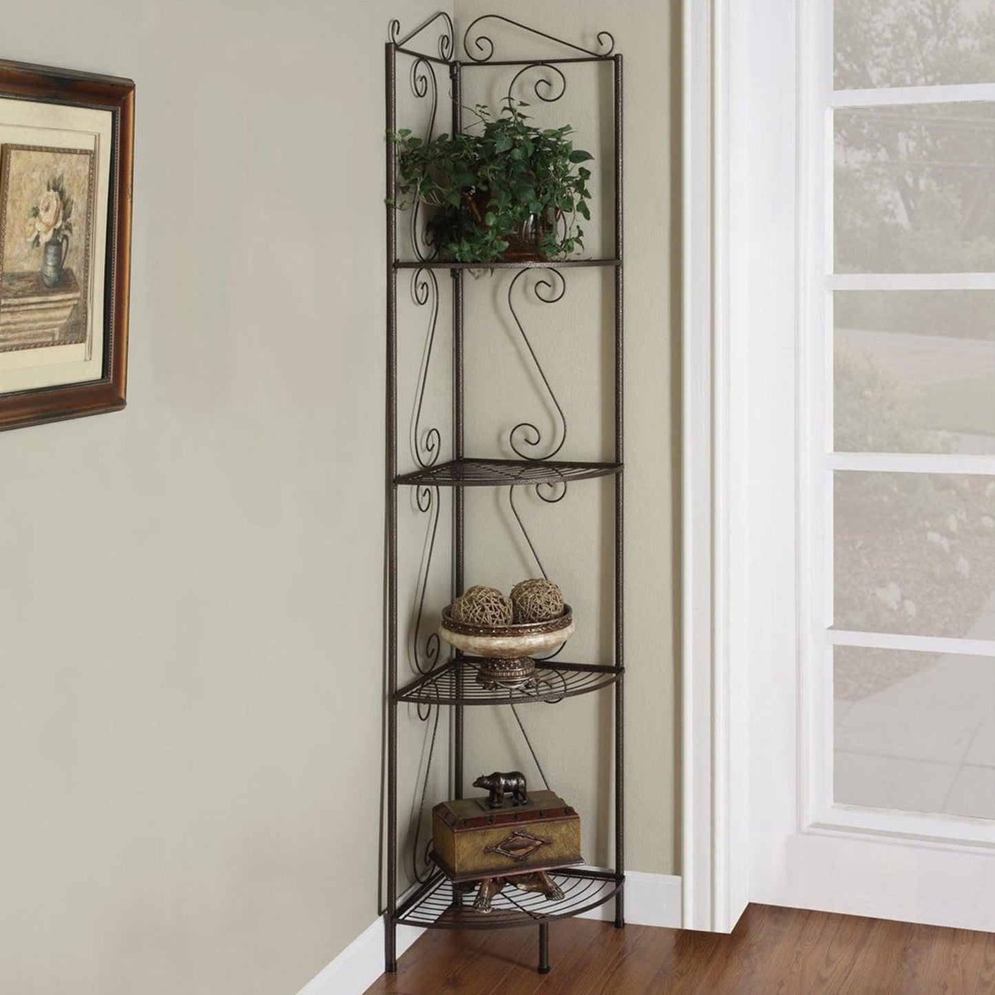 15" x 22.5" x 70" Brown Metal Corner Shelf Bookcase - AFS