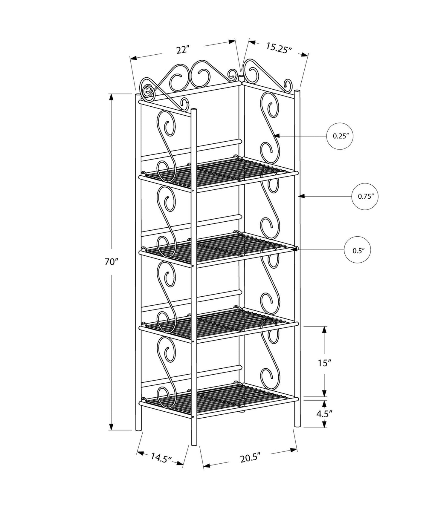 15.25" x 22" x 70" Brown Metal Shelf Bookcase - AFS