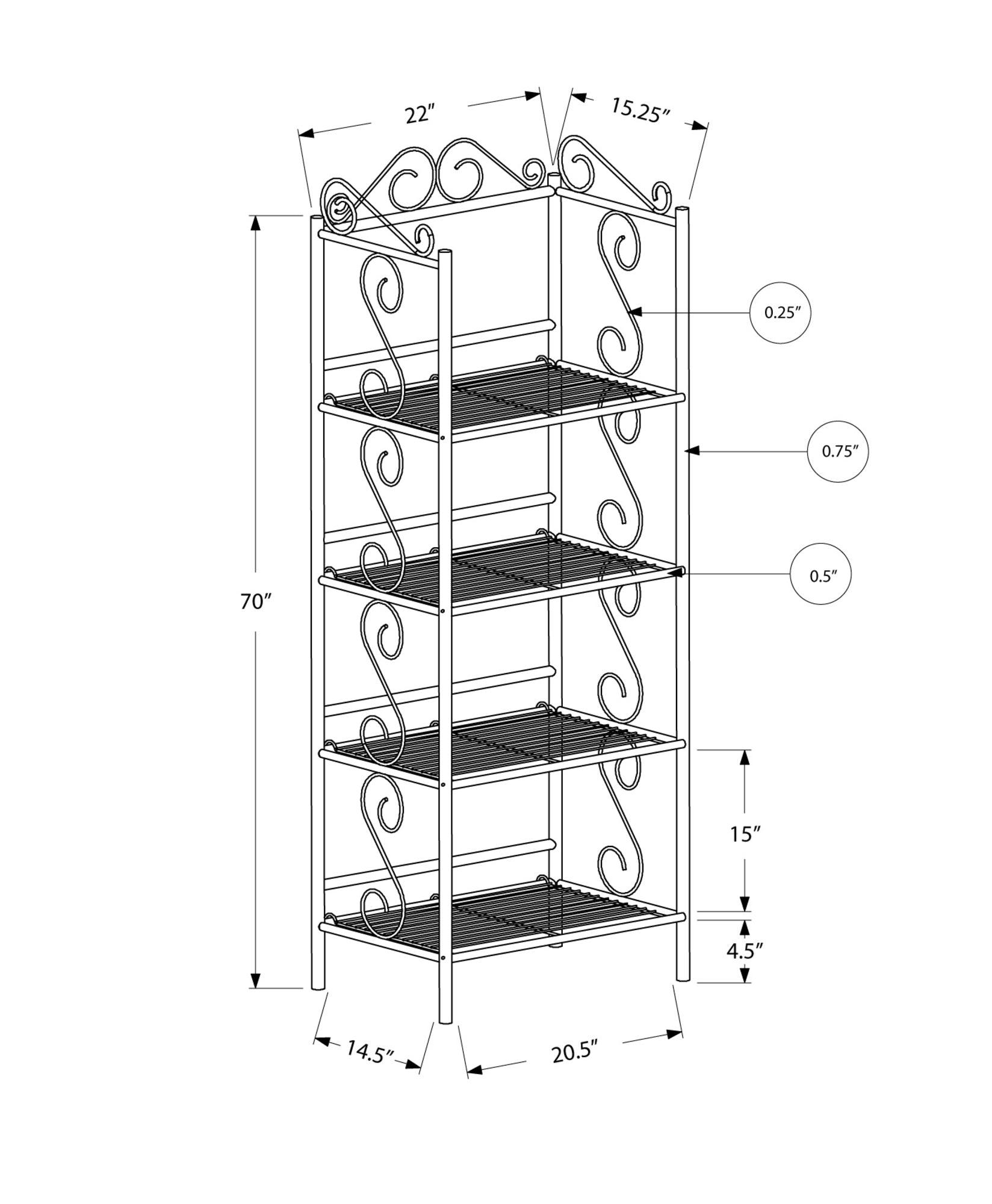 15.25" x 22" x 70" Brown Metal Shelf Bookcase - AFS