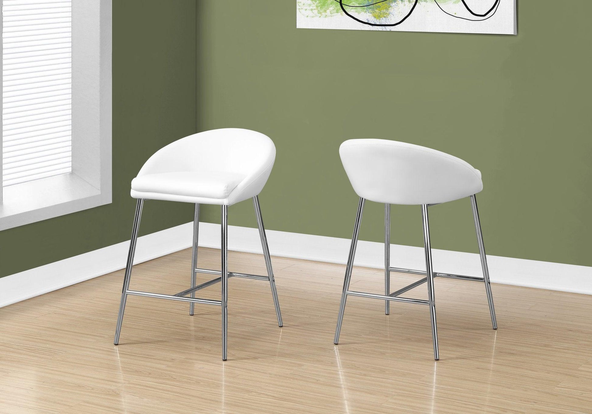 41" x 41" x 59.5" White Foam Metal LeatherLook Barstool 2pcs - AFS