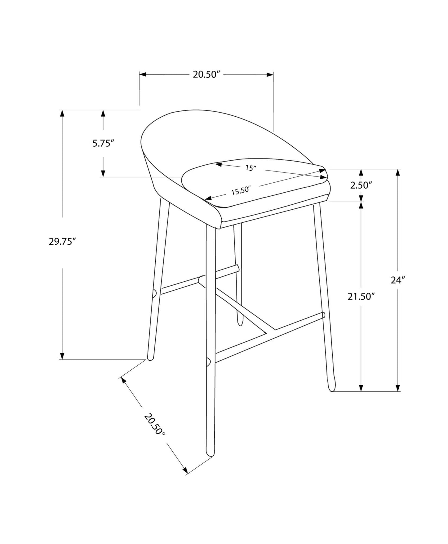 41" x 41" x 59.5" White Foam Metal LeatherLook Barstool 2pcs - AFS