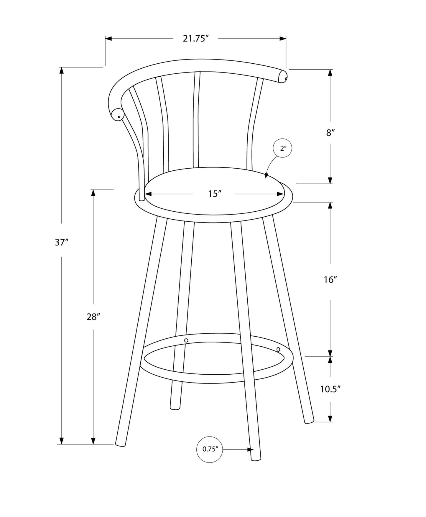 43.5" x 43.5" x 74" Black Metal Foam Leather Look Barstool - AFS