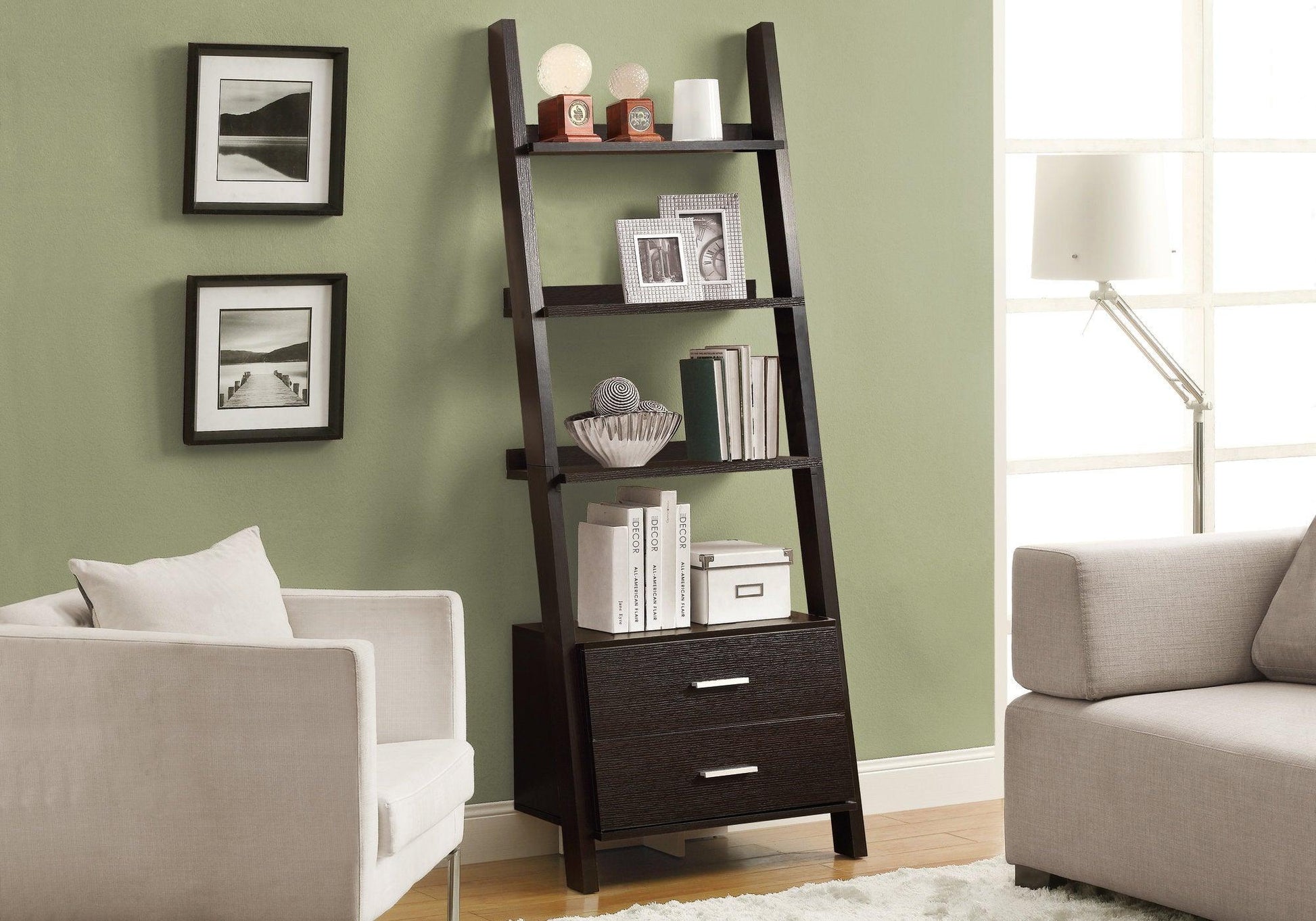 Dark Taupe Hollow Core Bookcase with 2 Storage Drawers - AFS