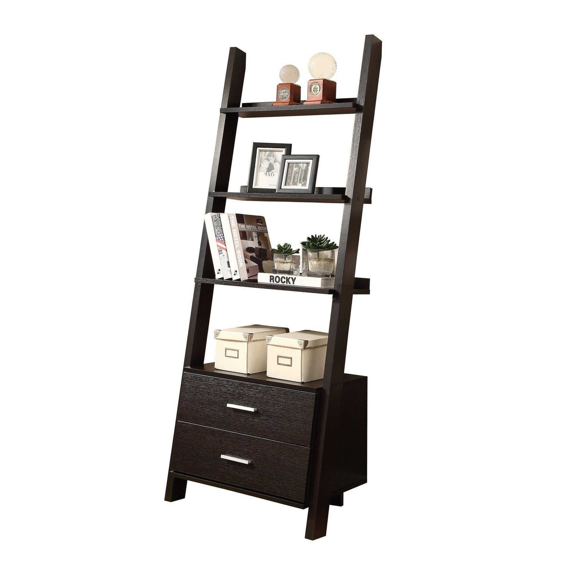 Dark Taupe Hollow Core Bookcase with 2 Storage Drawers - AFS