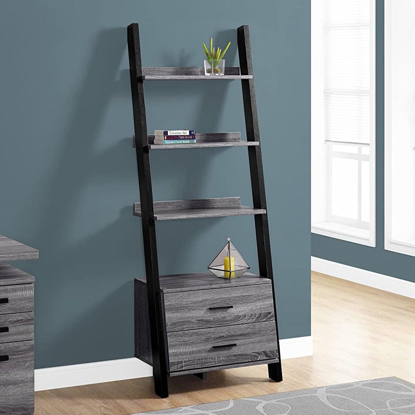 Dark Taupe Hollow Core Bookcase with 2 Storage Drawers - AFS