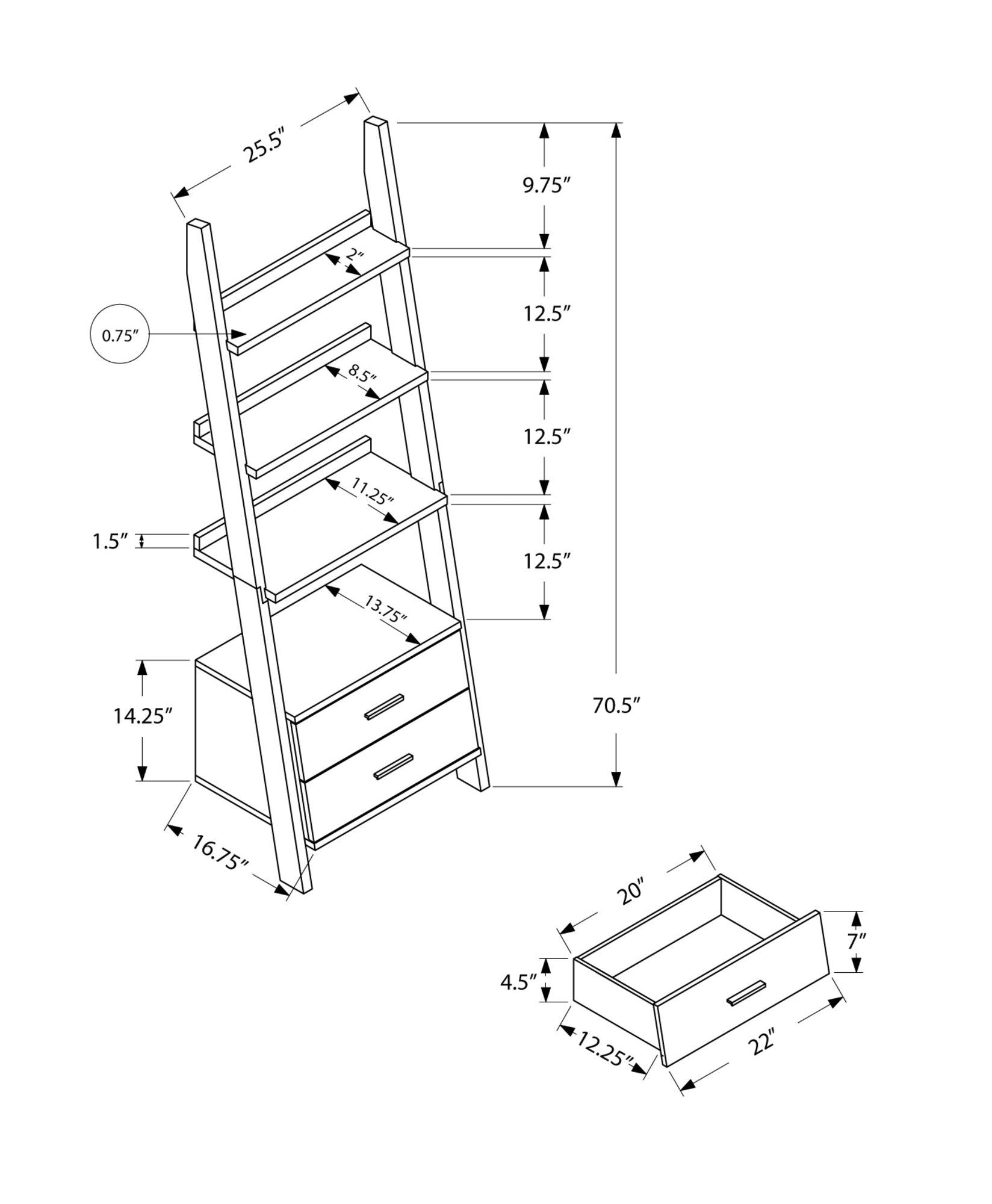 Dark Taupe Hollow Core Bookcase with 2 Storage Drawers - AFS