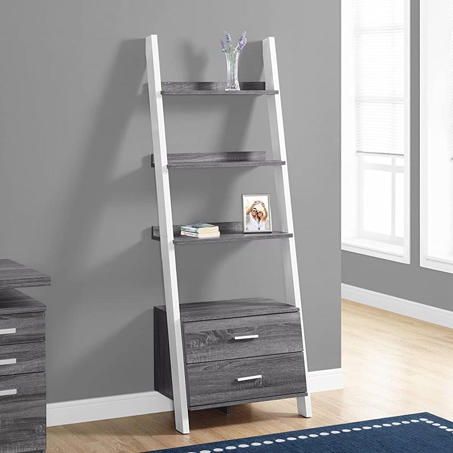 Dark Taupe Hollow Core Bookcase with 2 Storage Drawers - AFS